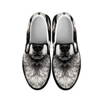 Hand Drawn Alaskan Malamute Print Black Slip On Shoes