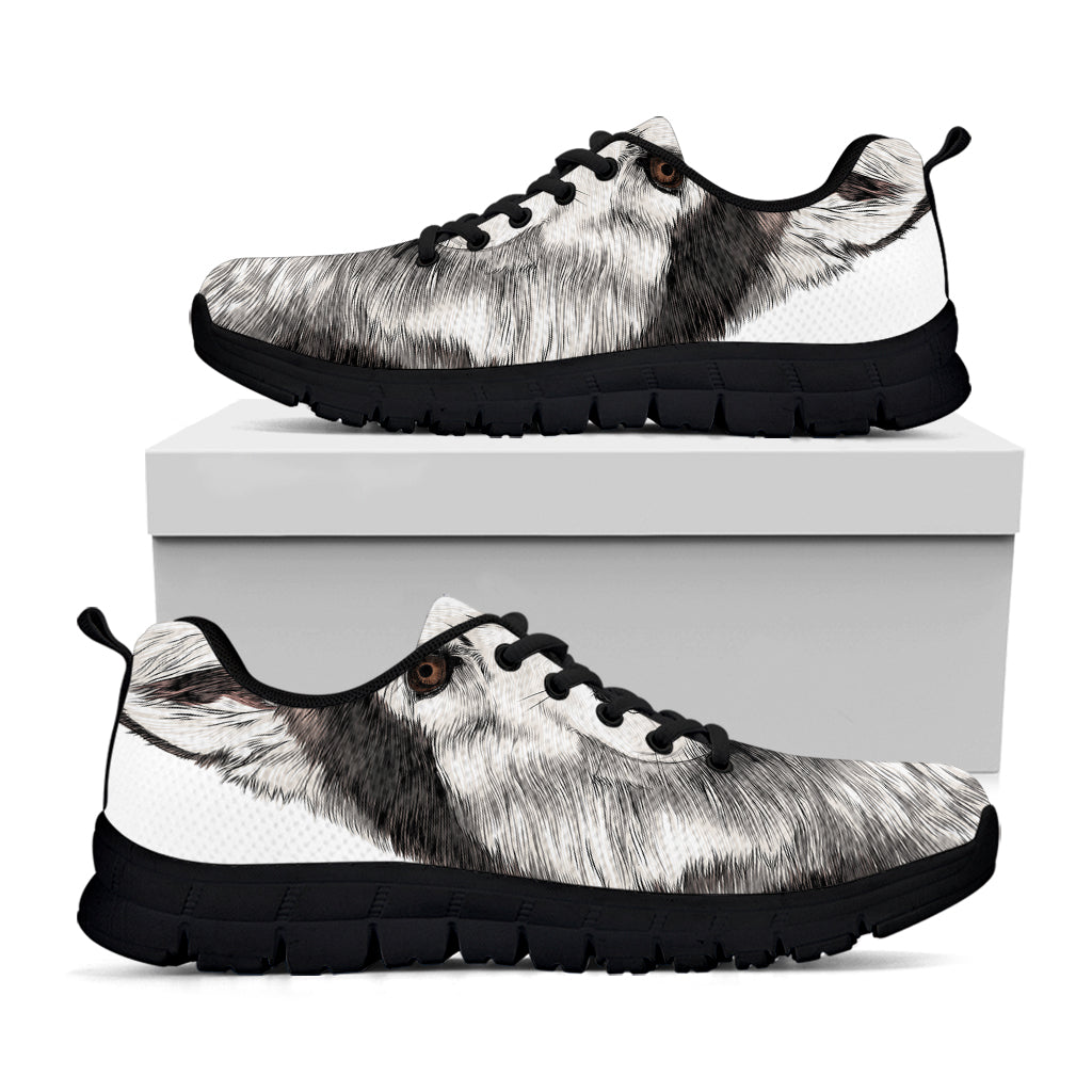 Hand Drawn Alaskan Malamute Print Black Sneakers