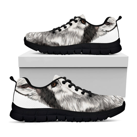 Hand Drawn Alaskan Malamute Print Black Sneakers