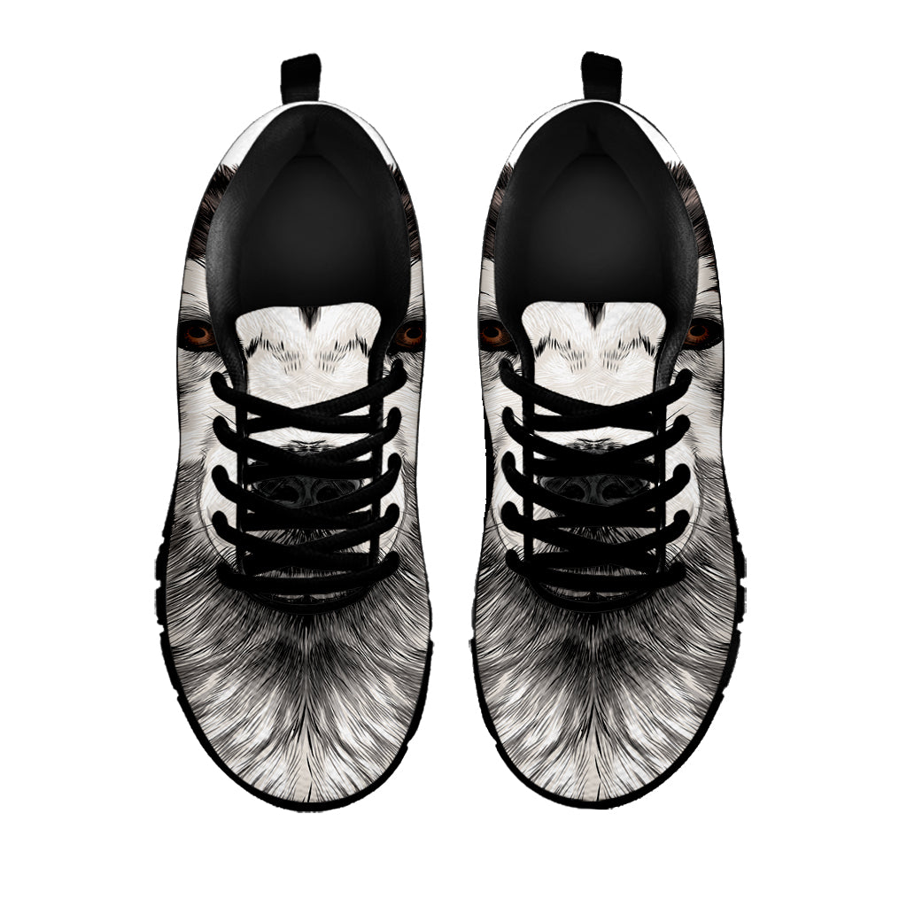 Hand Drawn Alaskan Malamute Print Black Sneakers