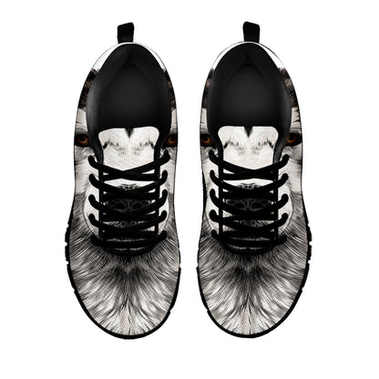 Hand Drawn Alaskan Malamute Print Black Sneakers