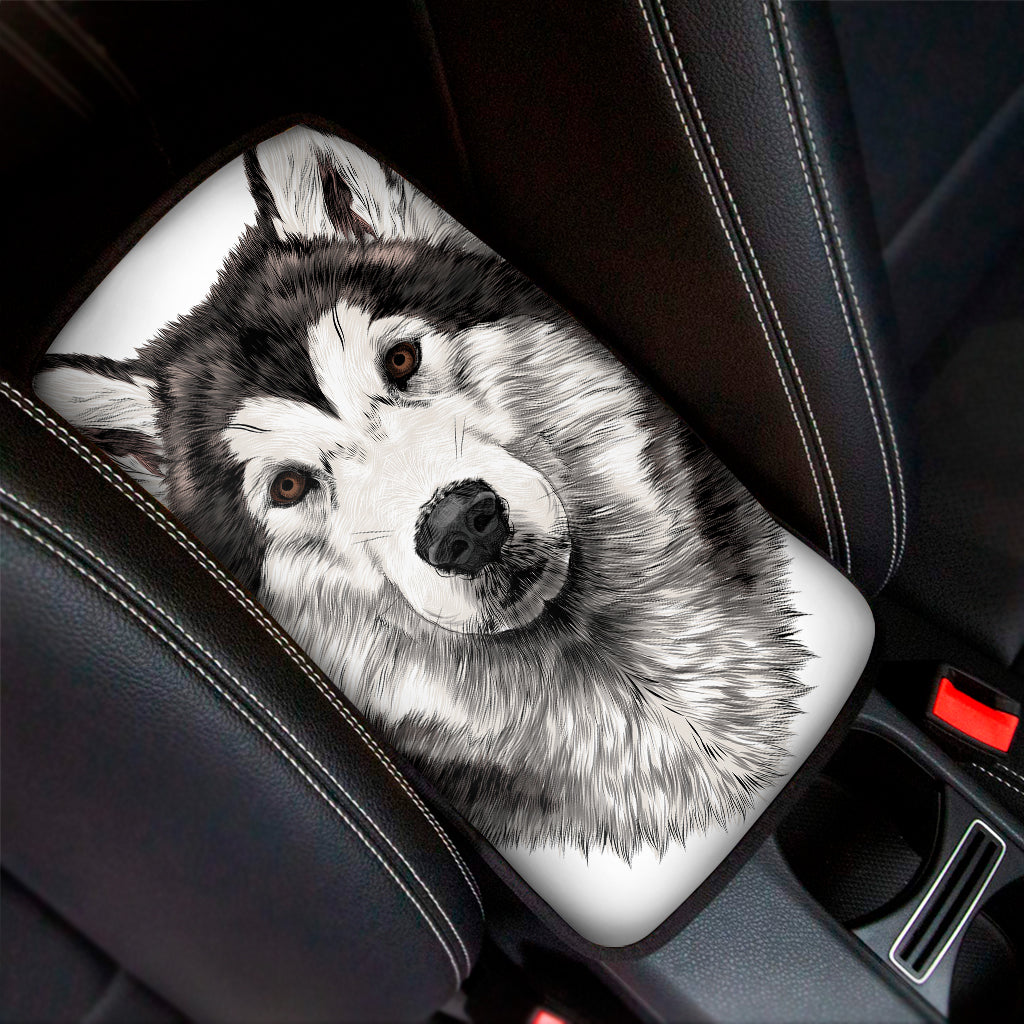 Hand Drawn Alaskan Malamute Print Car Center Console Cover