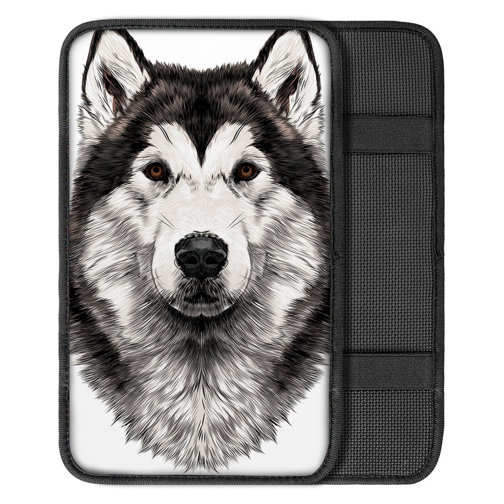 Hand Drawn Alaskan Malamute Print Car Center Console Cover