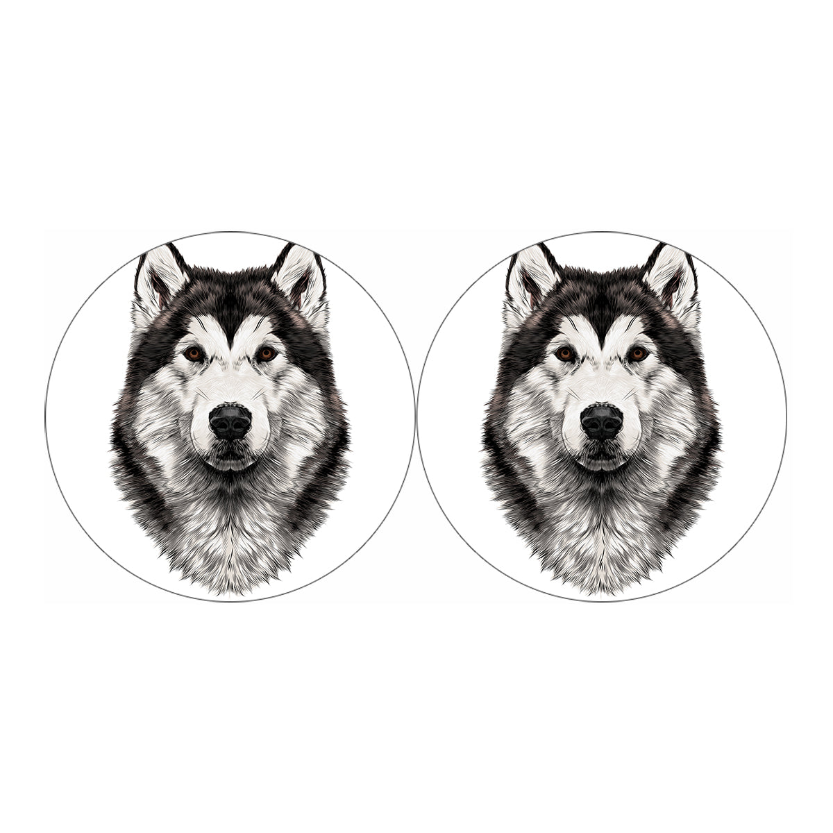 Hand Drawn Alaskan Malamute Print Car Coasters