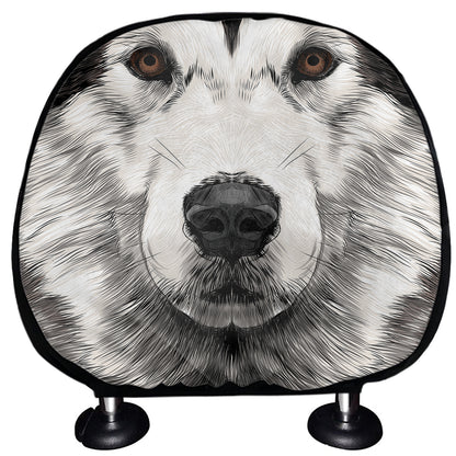 Hand Drawn Alaskan Malamute Print Car Headrest Covers