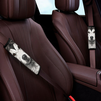 Hand Drawn Alaskan Malamute Print Car Seat Belt Covers
