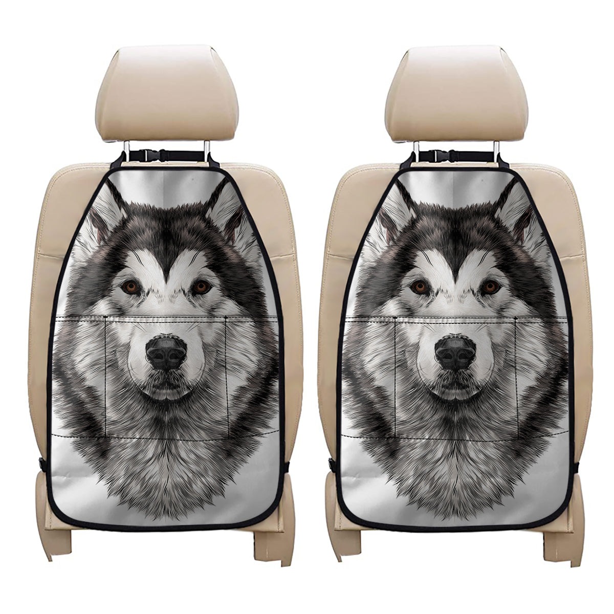 Hand Drawn Alaskan Malamute Print Car Seat Organizers