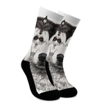Hand Drawn Alaskan Malamute Print Crew Socks