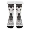 Hand Drawn Alaskan Malamute Print Crew Socks