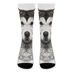 Hand Drawn Alaskan Malamute Print Crew Socks