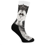 Hand Drawn Alaskan Malamute Print Crew Socks