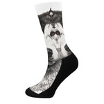 Hand Drawn Alaskan Malamute Print Crew Socks