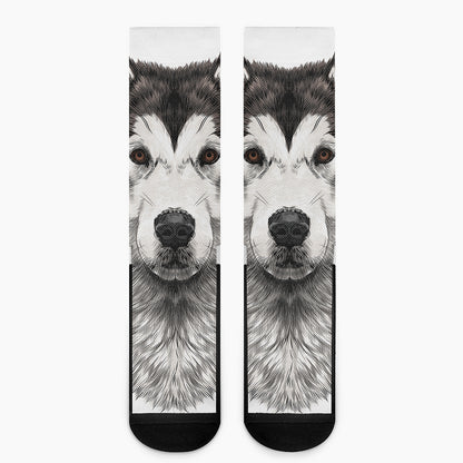 Hand Drawn Alaskan Malamute Print Crew Socks