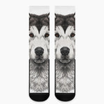 Hand Drawn Alaskan Malamute Print Crew Socks