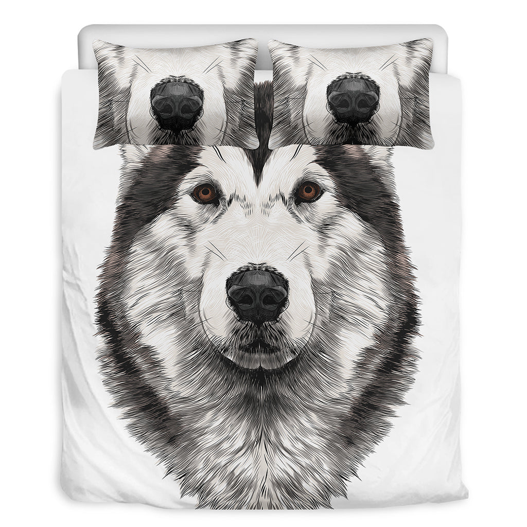 Hand Drawn Alaskan Malamute Print Duvet Cover Bedding Set