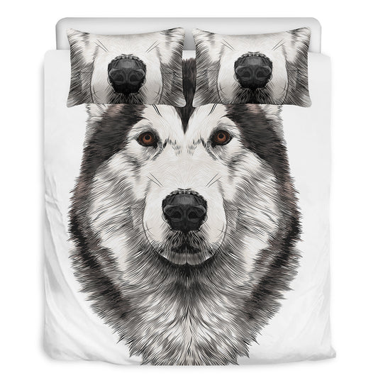 Hand Drawn Alaskan Malamute Print Duvet Cover Bedding Set