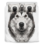 Hand Drawn Alaskan Malamute Print Duvet Cover Bedding Set