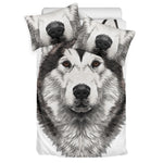 Hand Drawn Alaskan Malamute Print Duvet Cover Bedding Set