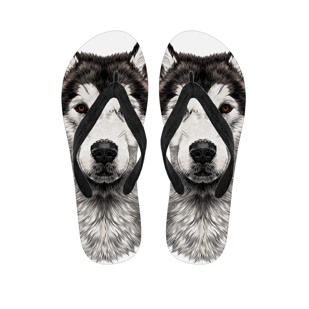 Hand Drawn Alaskan Malamute Print Flip Flops