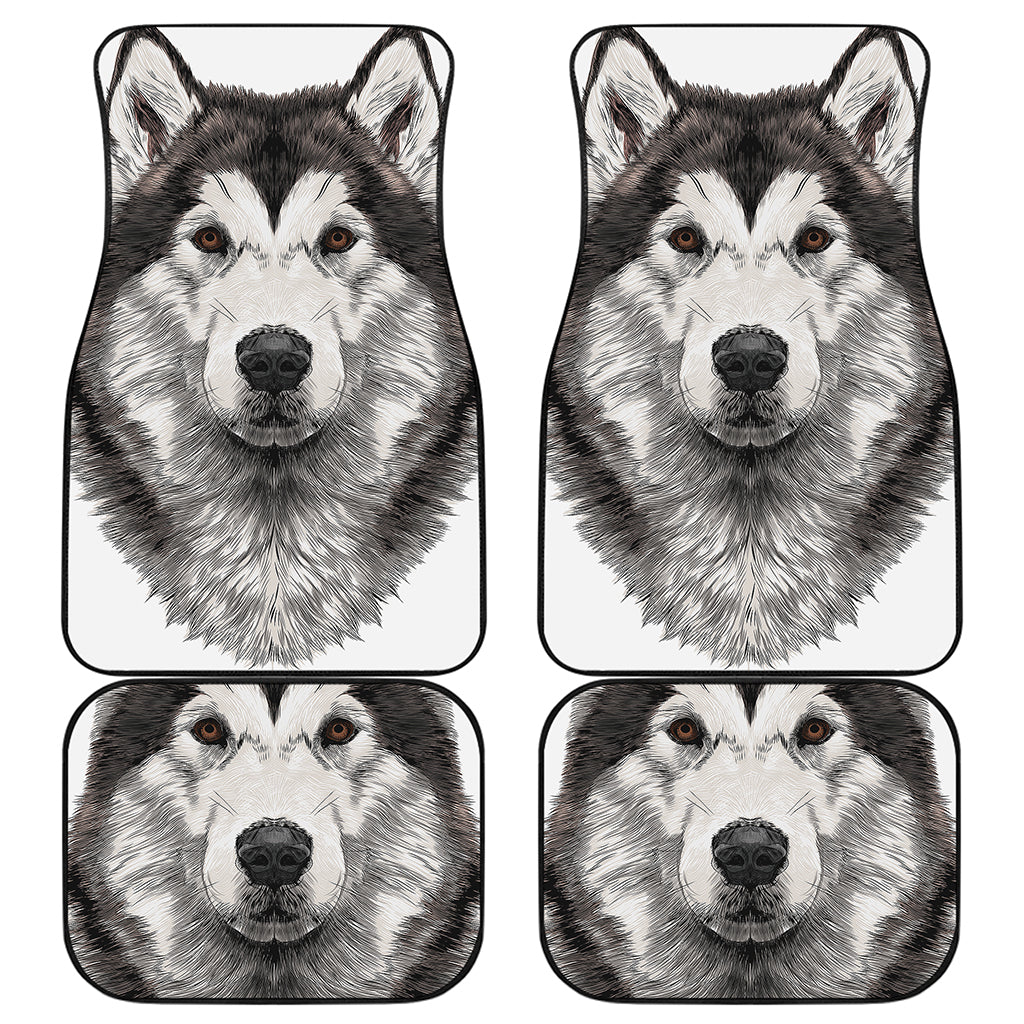 Hand Drawn Alaskan Malamute Print Front and Back Car Floor Mats