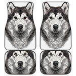 Hand Drawn Alaskan Malamute Print Front and Back Car Floor Mats