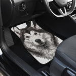 Hand Drawn Alaskan Malamute Print Front and Back Car Floor Mats