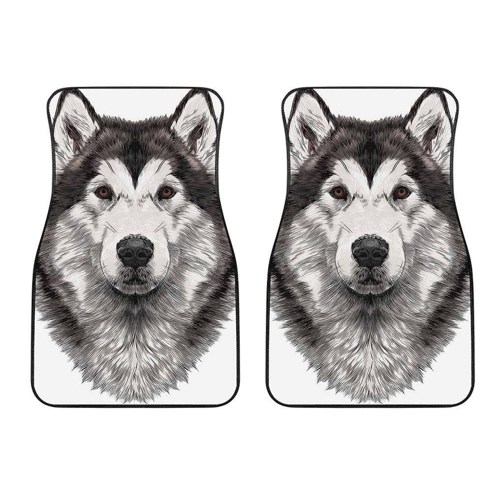 Hand Drawn Alaskan Malamute Print Front Car Floor Mats