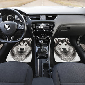 Hand Drawn Alaskan Malamute Print Front Car Floor Mats