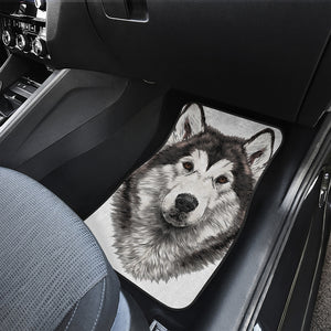 Hand Drawn Alaskan Malamute Print Front Car Floor Mats