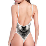 Hand Drawn Alaskan Malamute Print High Cut One Piece Swimsuit
