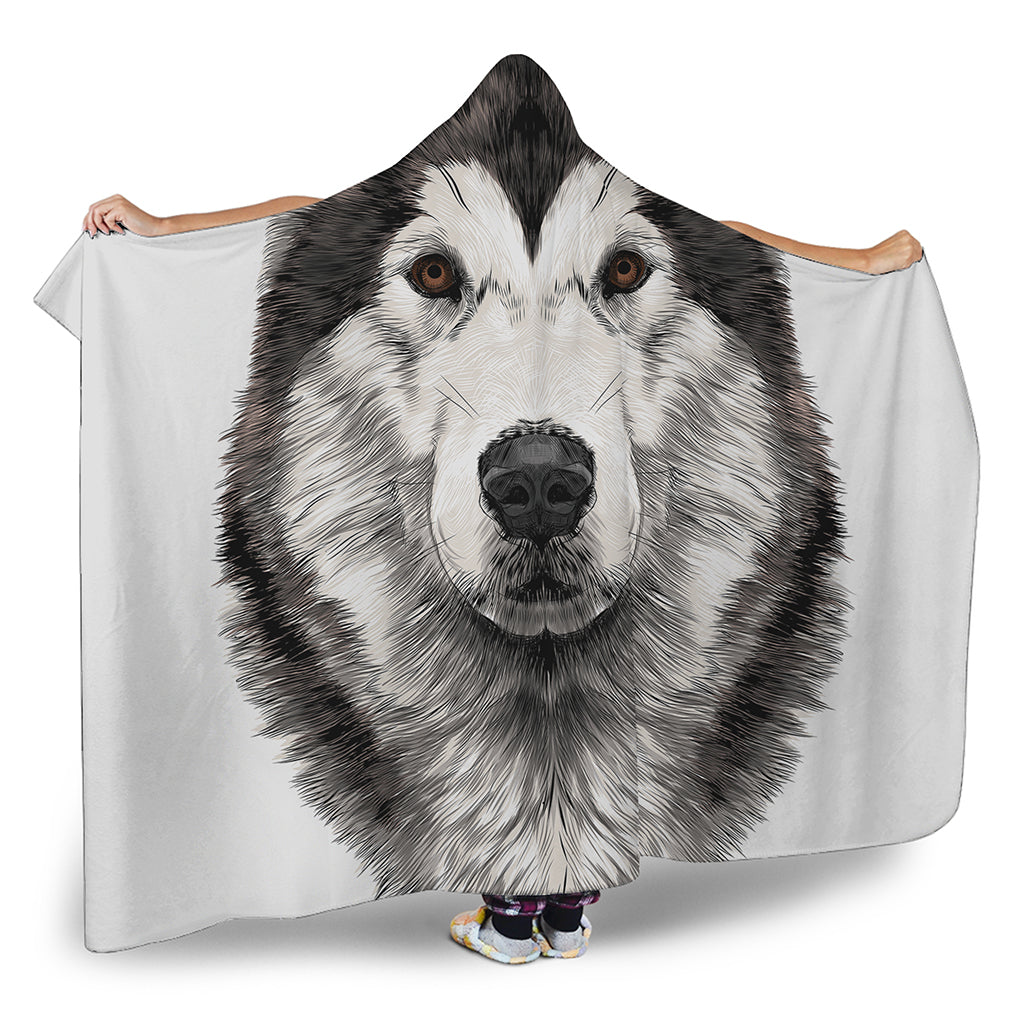 Hand Drawn Alaskan Malamute Print Hooded Blanket