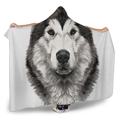 Hand Drawn Alaskan Malamute Print Hooded Blanket