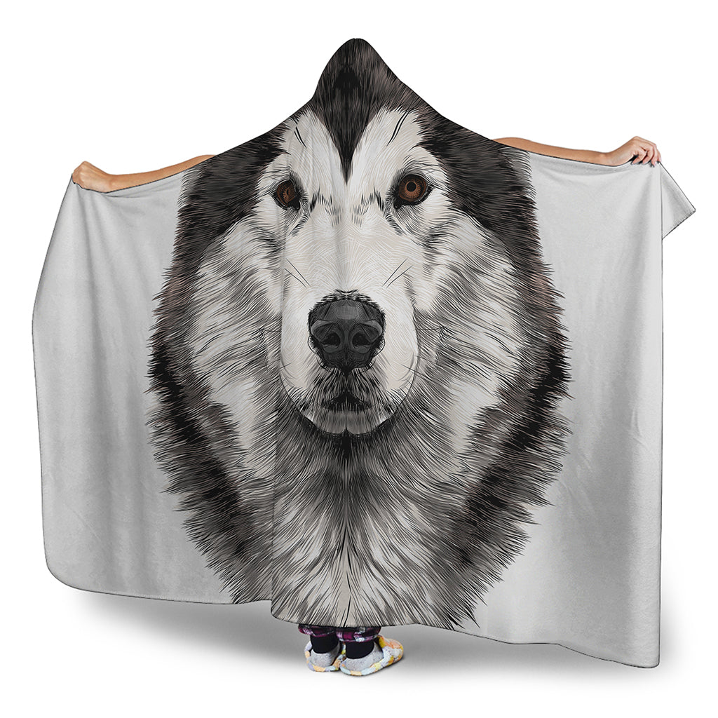 Hand Drawn Alaskan Malamute Print Hooded Blanket