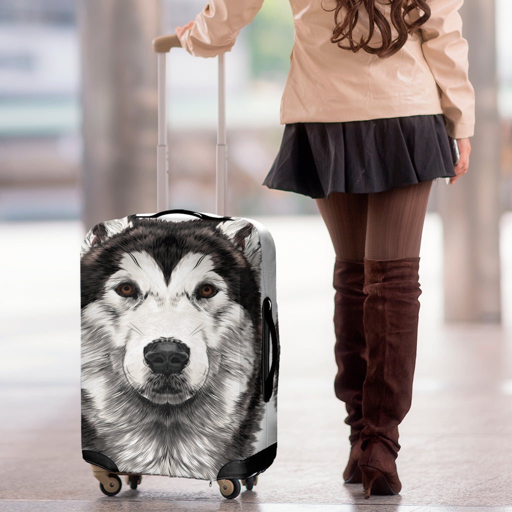 Hand Drawn Alaskan Malamute Print Luggage Cover