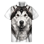 Hand Drawn Alaskan Malamute Print Men's Short Sleeve Shirt