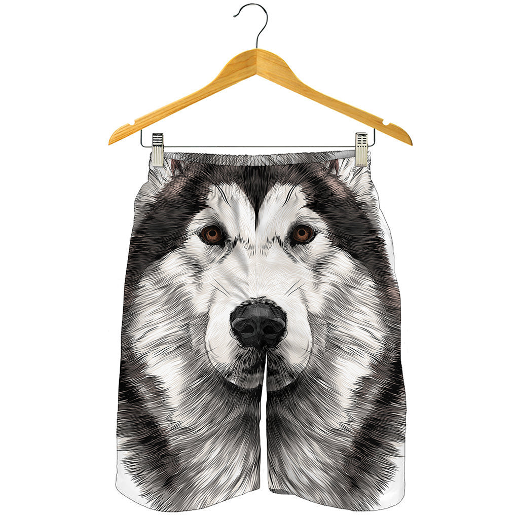 Hand Drawn Alaskan Malamute Print Men's Shorts