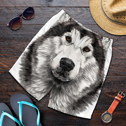 Hand Drawn Alaskan Malamute Print Men's Shorts