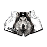 Hand Drawn Alaskan Malamute Print Muay Thai Boxing Shorts