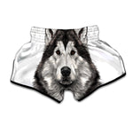 Hand Drawn Alaskan Malamute Print Muay Thai Boxing Shorts