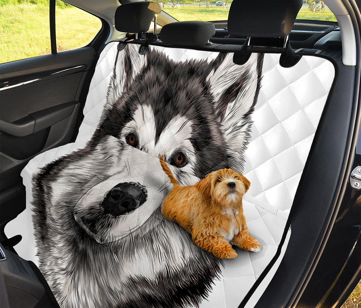 Hand Drawn Alaskan Malamute Print Pet Car Back Seat Cover