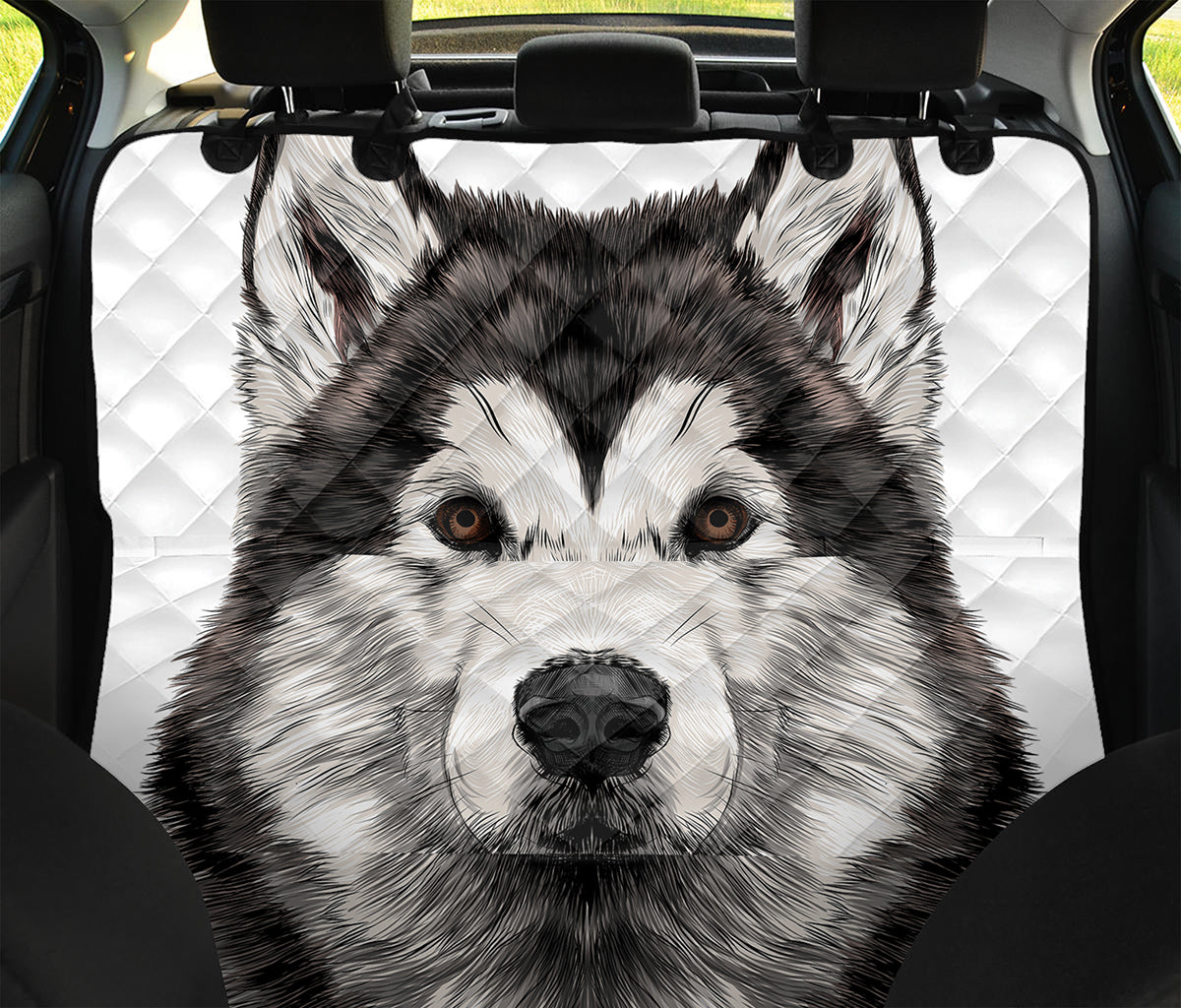 Hand Drawn Alaskan Malamute Print Pet Car Back Seat Cover