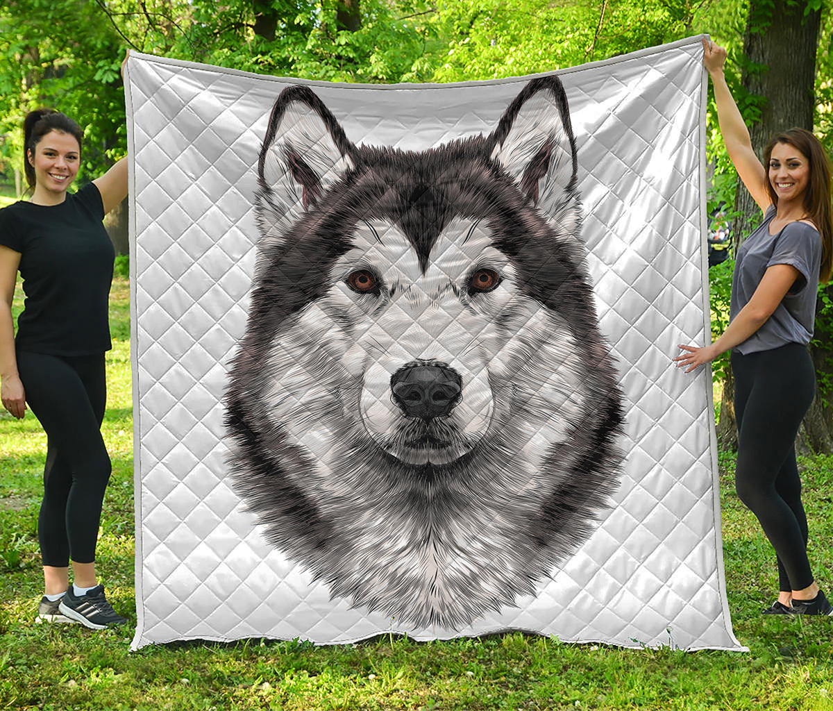 Hand Drawn Alaskan Malamute Print Quilt