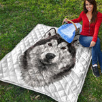 Hand Drawn Alaskan Malamute Print Quilt