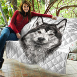 Hand Drawn Alaskan Malamute Print Quilt