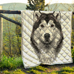 Hand Drawn Alaskan Malamute Print Quilt