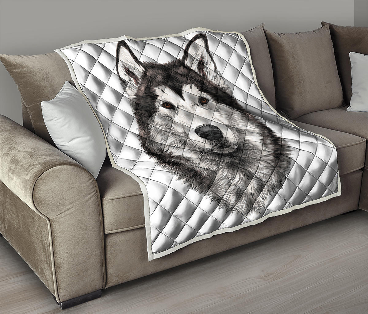 Hand Drawn Alaskan Malamute Print Quilt