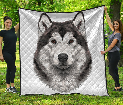 Hand Drawn Alaskan Malamute Print Quilt