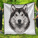 Hand Drawn Alaskan Malamute Print Quilt