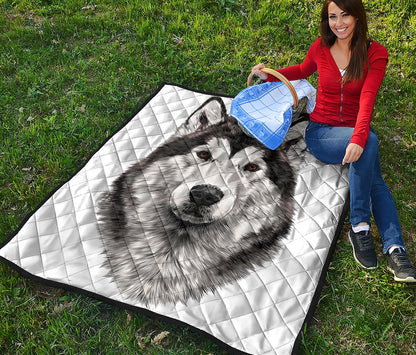 Hand Drawn Alaskan Malamute Print Quilt