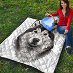 Hand Drawn Alaskan Malamute Print Quilt